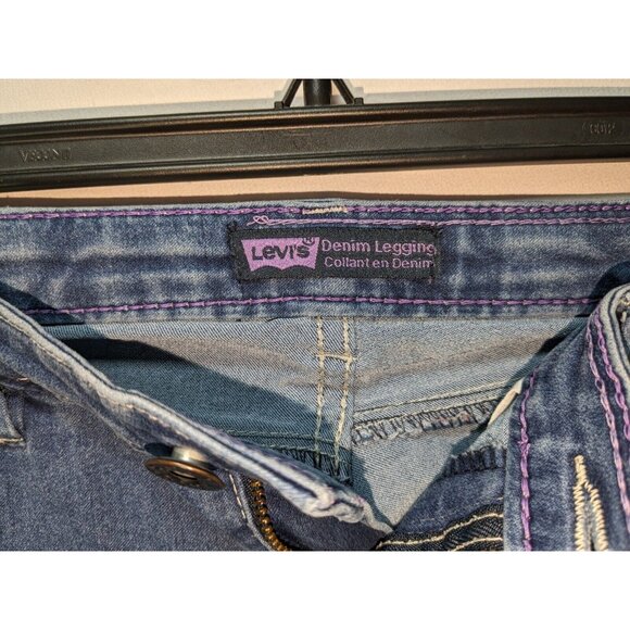 Levi's Girls Distressed Super Stretchy Denim Leggings 14 Jeggings Dark Blue Wash - Picture 6 of 9